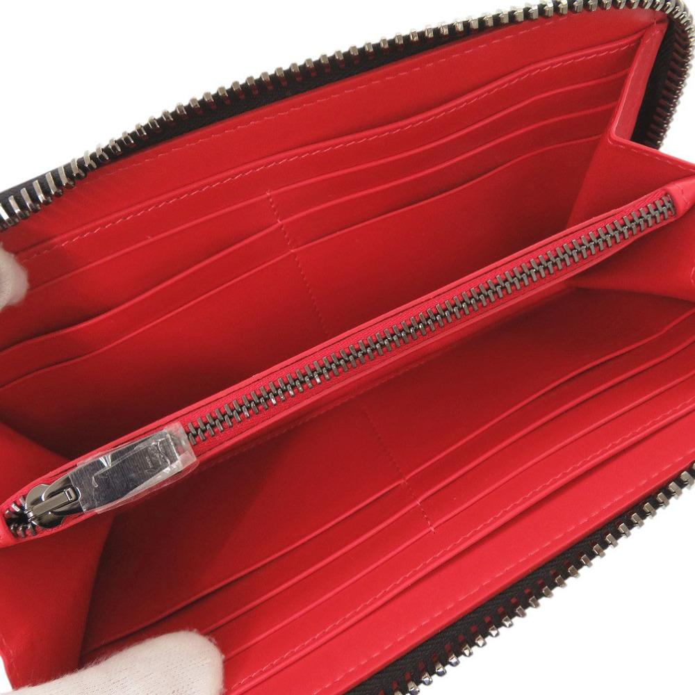 Used AUTHENTIC Christian Louboutin 3175195 Zip Around wallet Silver Embossed Leather