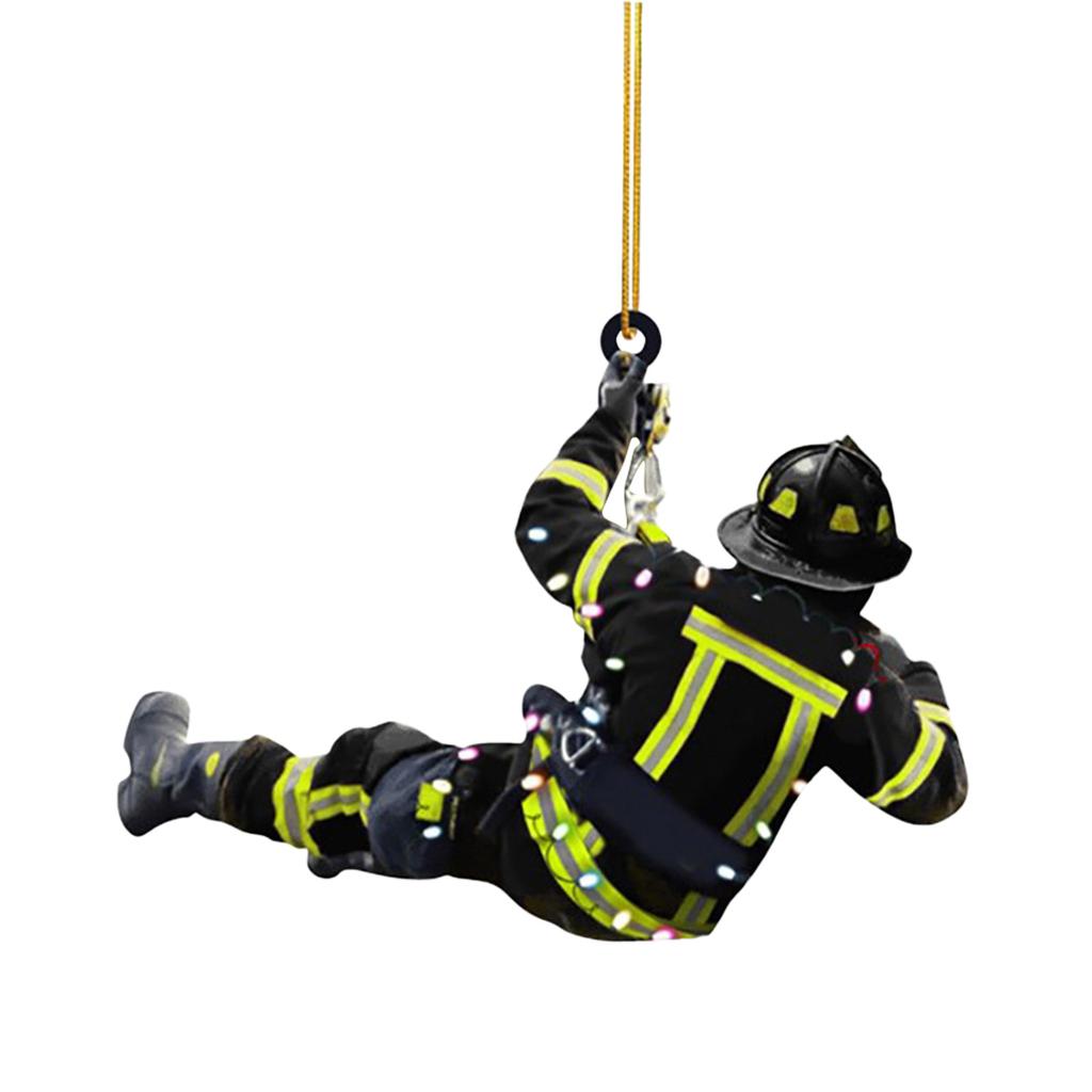 Christmas Firefighters Double sided Acrylic Car Pendant Fireman Xmas Tree Hanging Decoration Fireman Noel Ornaments Navidad