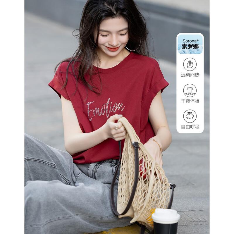 Demana Comfort Summer Rhinestone Round Neck T-Shirt M