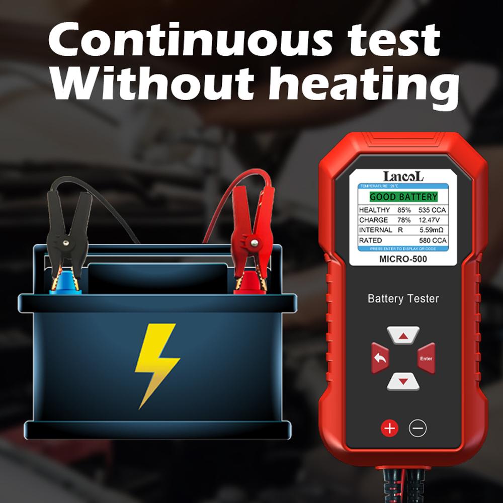 12V Car Battery Tester Lancol Micro 500 40-3000 CCA Lithium Battery Test Lead Acid Battery Analyzer LED Display