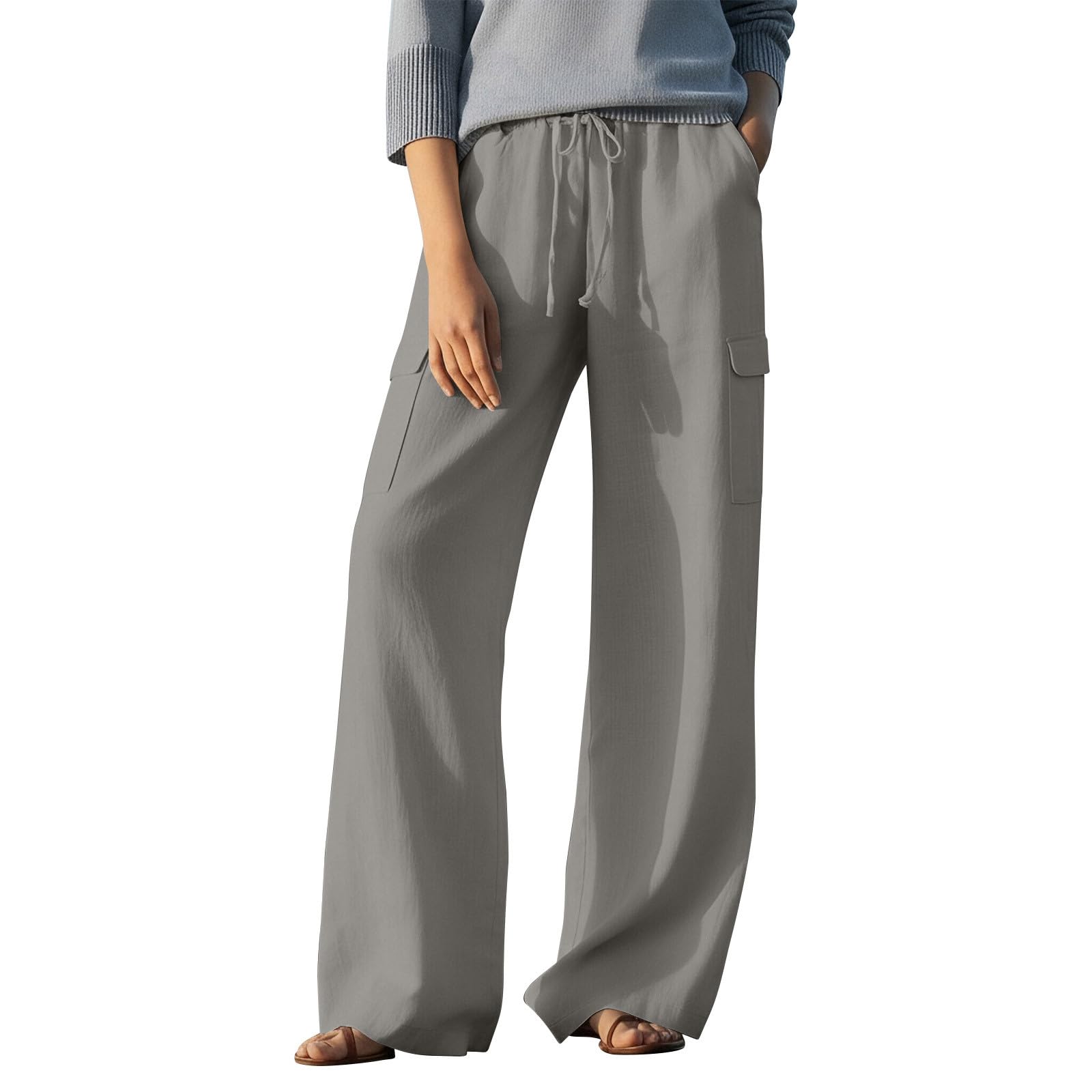 

Женские эластичные брюки с высокой посадкой, повседневного кроя, с широкими штанинами, длинные, с карманами L