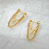 Fenny Jewelry 18K Gold-plated Double Layer Pin Link Cuban Chain Tassel Drop Hoop Stainless Steel Earring for Women