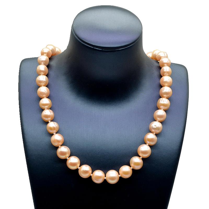 Damekjede Rosa Rund Naturlig Ferskvannsperle Diameter 11-12 mm Enkel Stor Perle Design Halskjede Bryllupssmykker