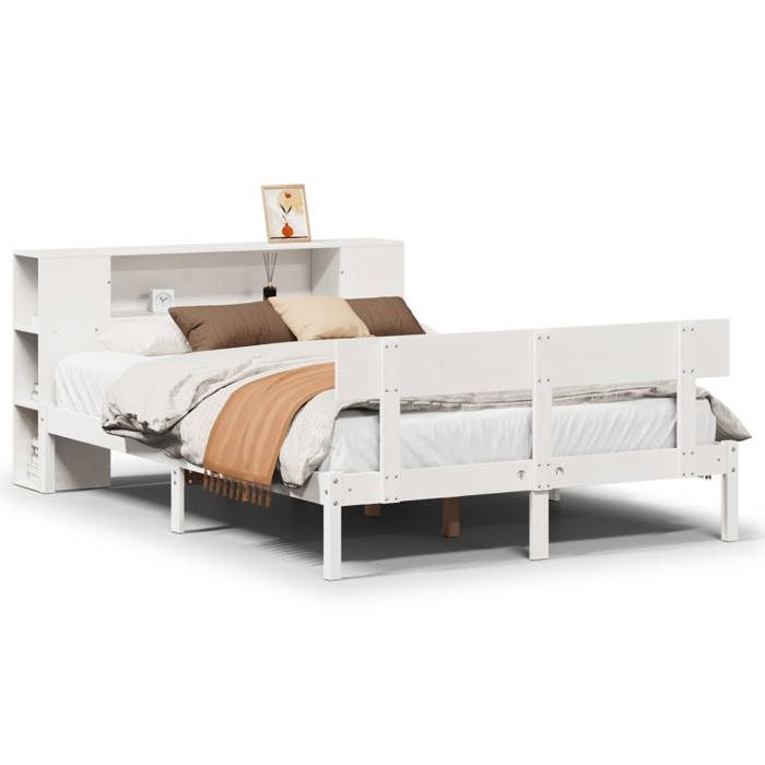 VidaXL Lit bibliothèque sans matelas blanc 140x200 cm bois pin massif, lit, meuble de chambre à coucher, lit avec rangement, 3321775