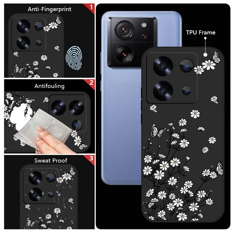 Flower Butterfly Print Myk Slim Case For Xiaomi 13T Poco X6 F6 X5 Redmi Note 13 12 11 Pro 10 Lens Beskyttelse Støtsikker Silikon lanyard telefondeksel
