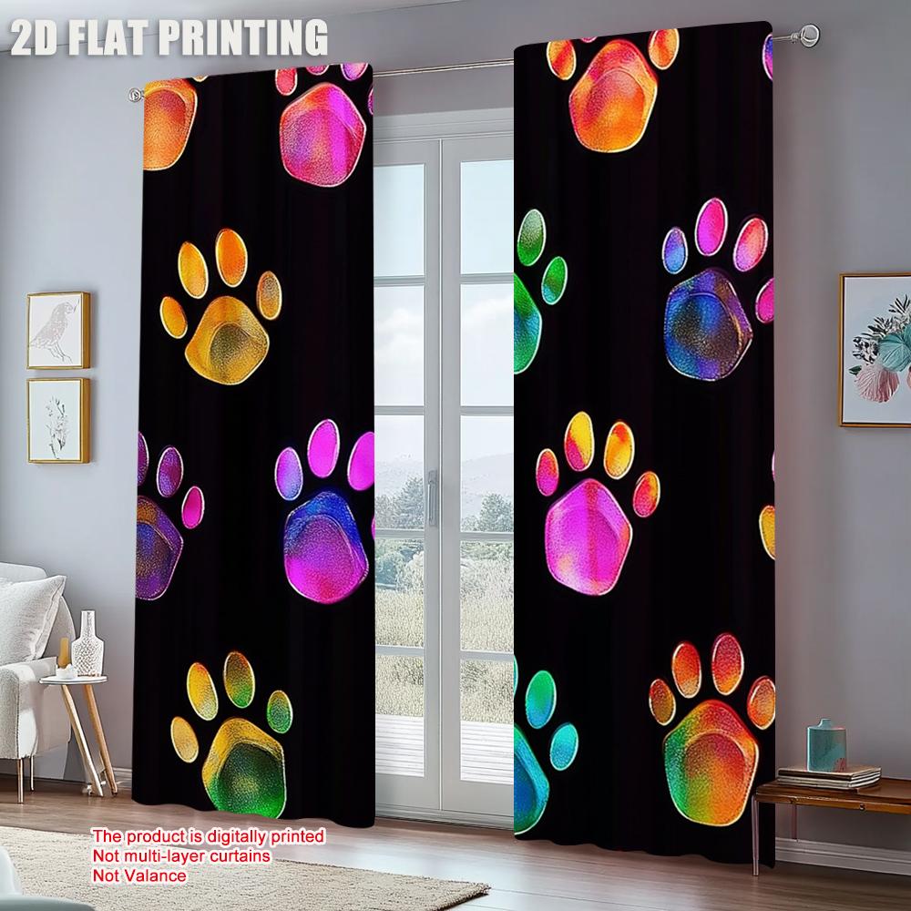 2pc    Curtains Dog Paw Versatile Fabric  Without Electricity Holiday Decorations Use for Bedroom living room