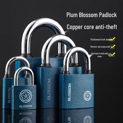 Plum Blossom Blue Waterproof Rustproof Pure Copper Core Lock for Outdoor, Cabinet, and Warehouse Use