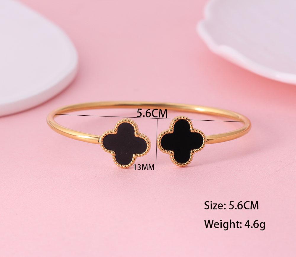 Элегантный титановый браслет с позолотой в виде четырехлистника 18K Gold-Plated чёрный