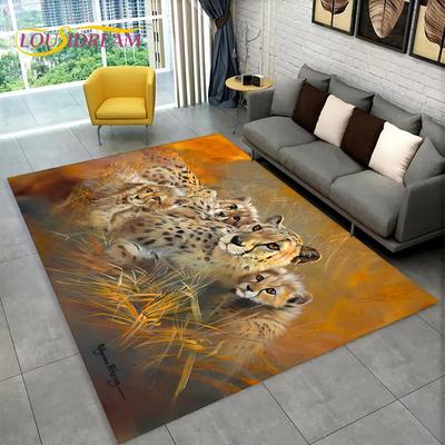3D Leopard Cheetah Tiger Lion Wolf Area Rug,Carpet Rug for Living Room Bedroom Sofa Doormat Decor,Kitchen Non-slip Floor Mat