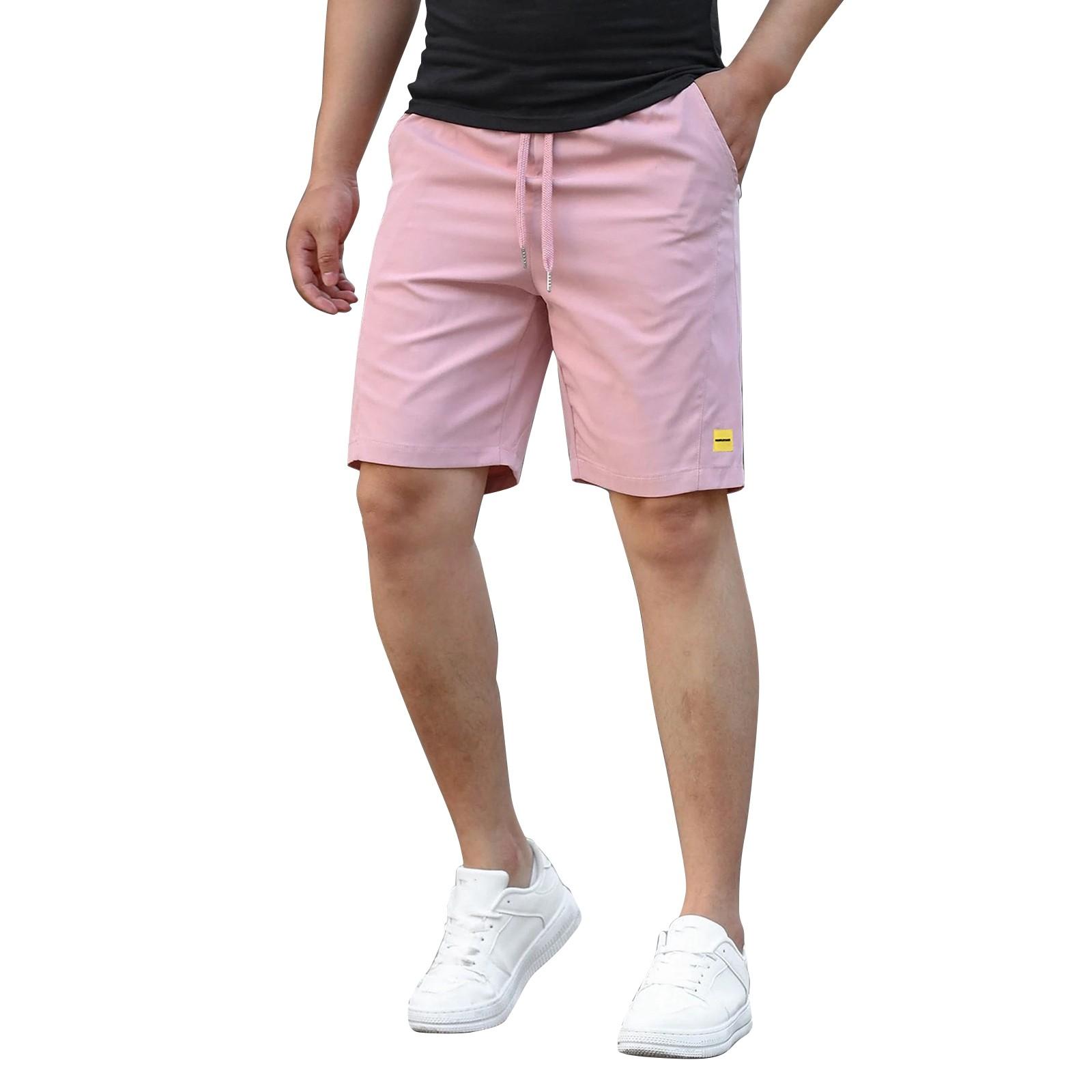 

Men s Summer Color Drawstring Shorts Men s Casual Sports Shorts M рожевий