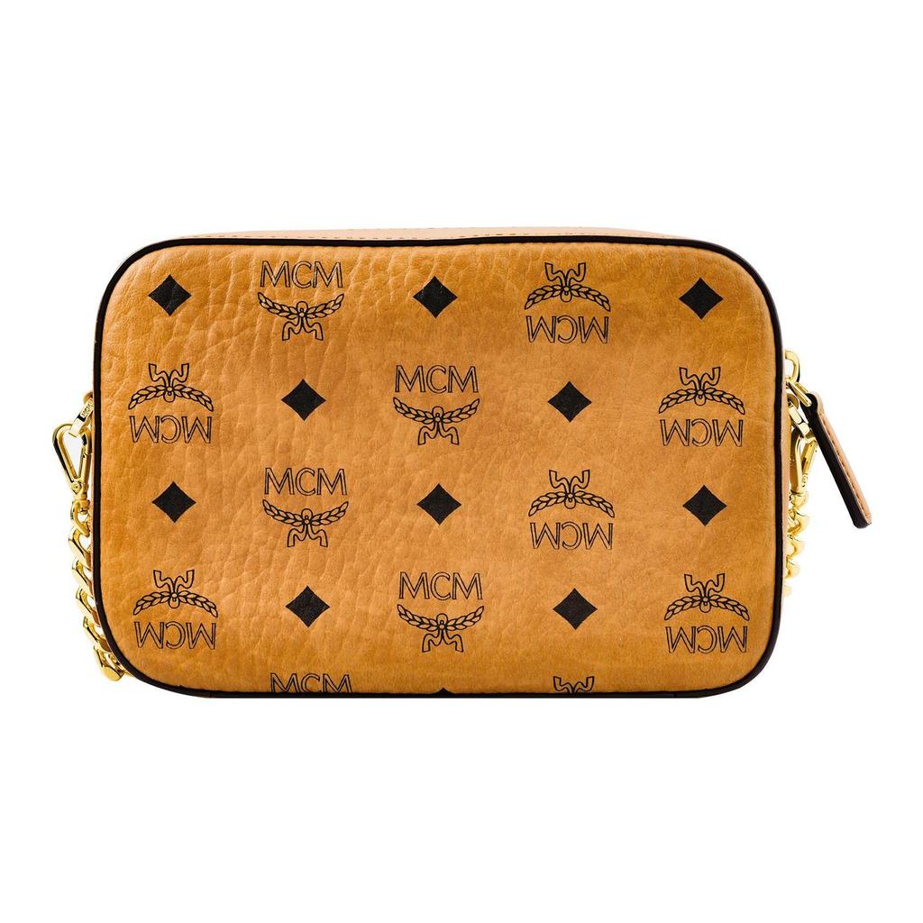 MCM Cognac Visetos Leder Kamera Crossbody Tasche mit Goldfarbener Hardware für den täglichen Gebrauch