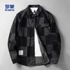Color Blocking Checkered Denim Jacket for Men's Fashion Trend