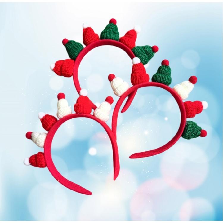 Knitting Christmas Santa Hat Headband Festival Props Hairhoop Family Gathering Headwear Holiday Celebration Headpieces