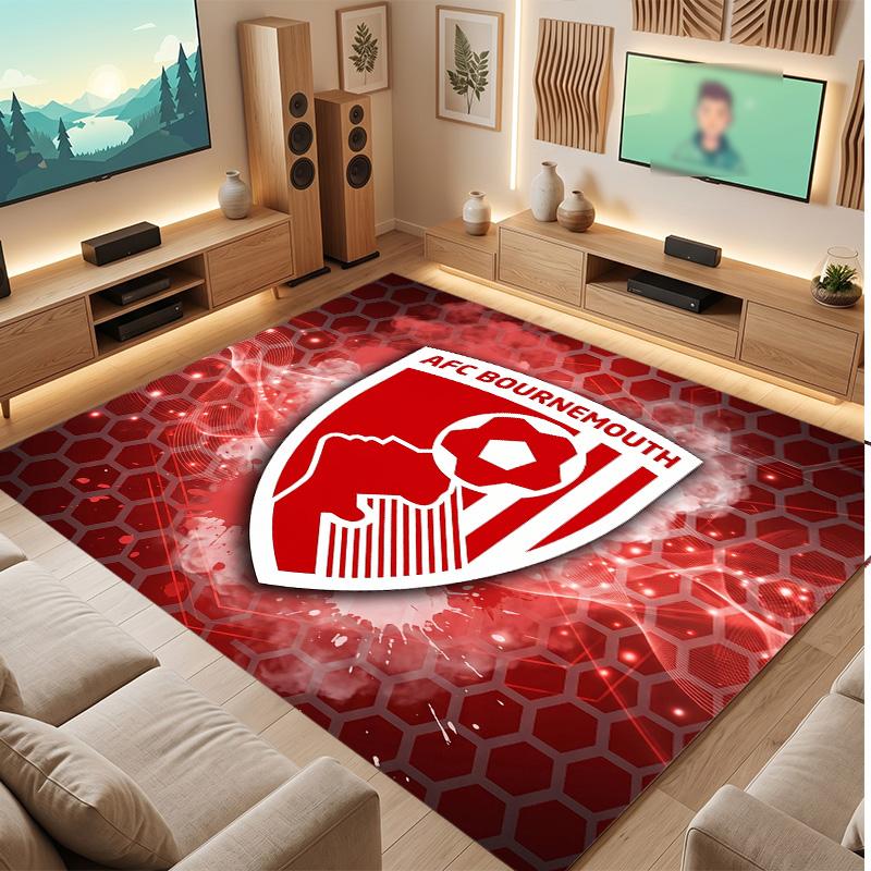 Bournemouth Football Print Crystal Velvet Rug, Comfortable Water Absorbent Non Slip Indoor Floor Carpet
