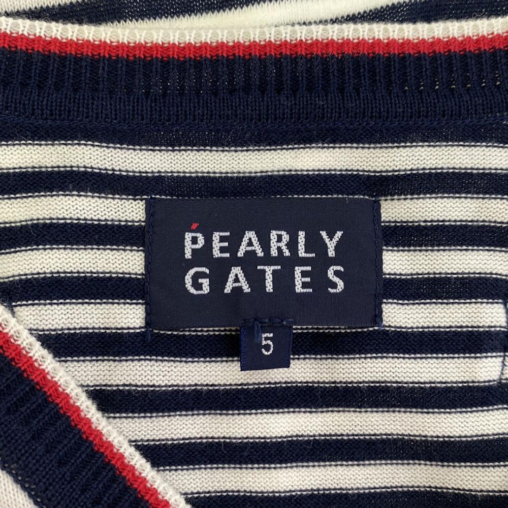 Pearly Gates Made In Japan Border Golf Long Sleeve V-neck Cotton Knit Sweater Men's Used
