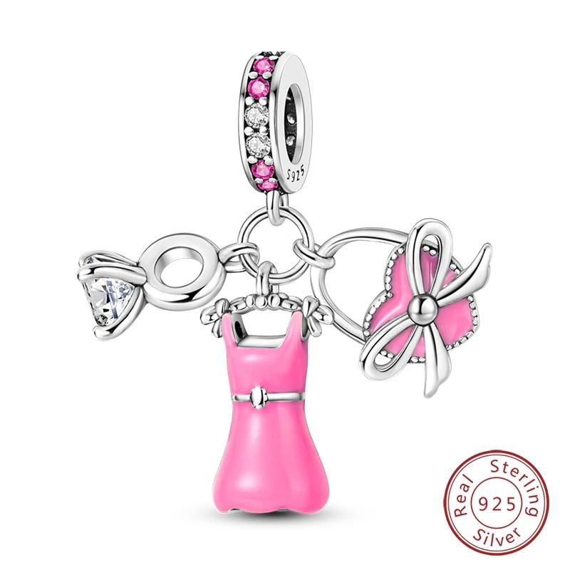 100% Copper Fashion Pink Princess Skirt Bag Lipstick Charms Beads Fit Qikaola Original Bracelets Diy Jewelry Gifts