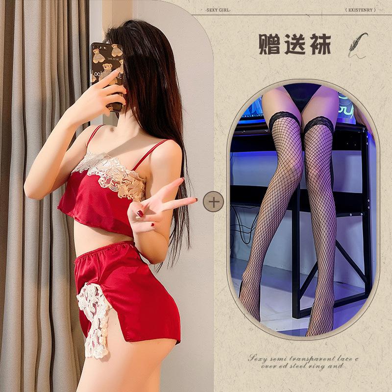 New sexy underwear, sexy lace, breathable suspenders, split pajamas, ice silk two-piece tube top.