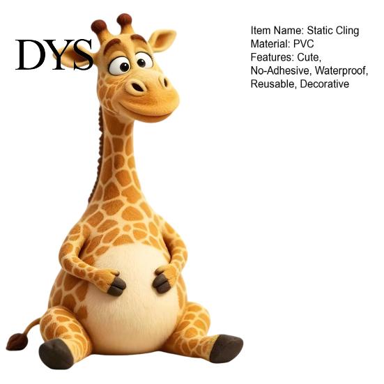 Reusable Sunproof Door Decals Cute Cartoon Giraffe Static Window Clings, Thick PVC No-Adhesive Removable Glass Decals, Childlike Wall Decor Waterproof