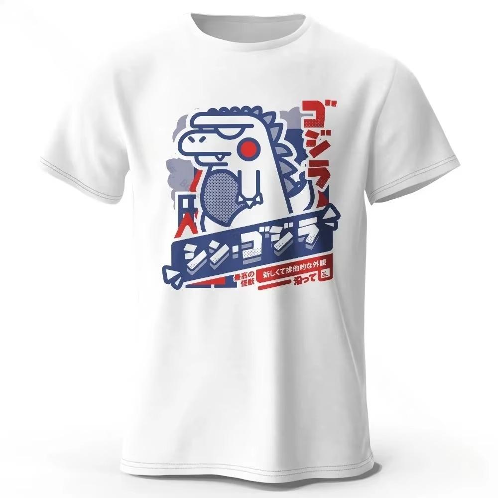 

2025 Харадзюку Каваии Футболка с принтом животных Легкая футболка с круглым вырезом и короткими рукавами Повседневная одежда Мужская одежда Графическая футболка Лето S белый