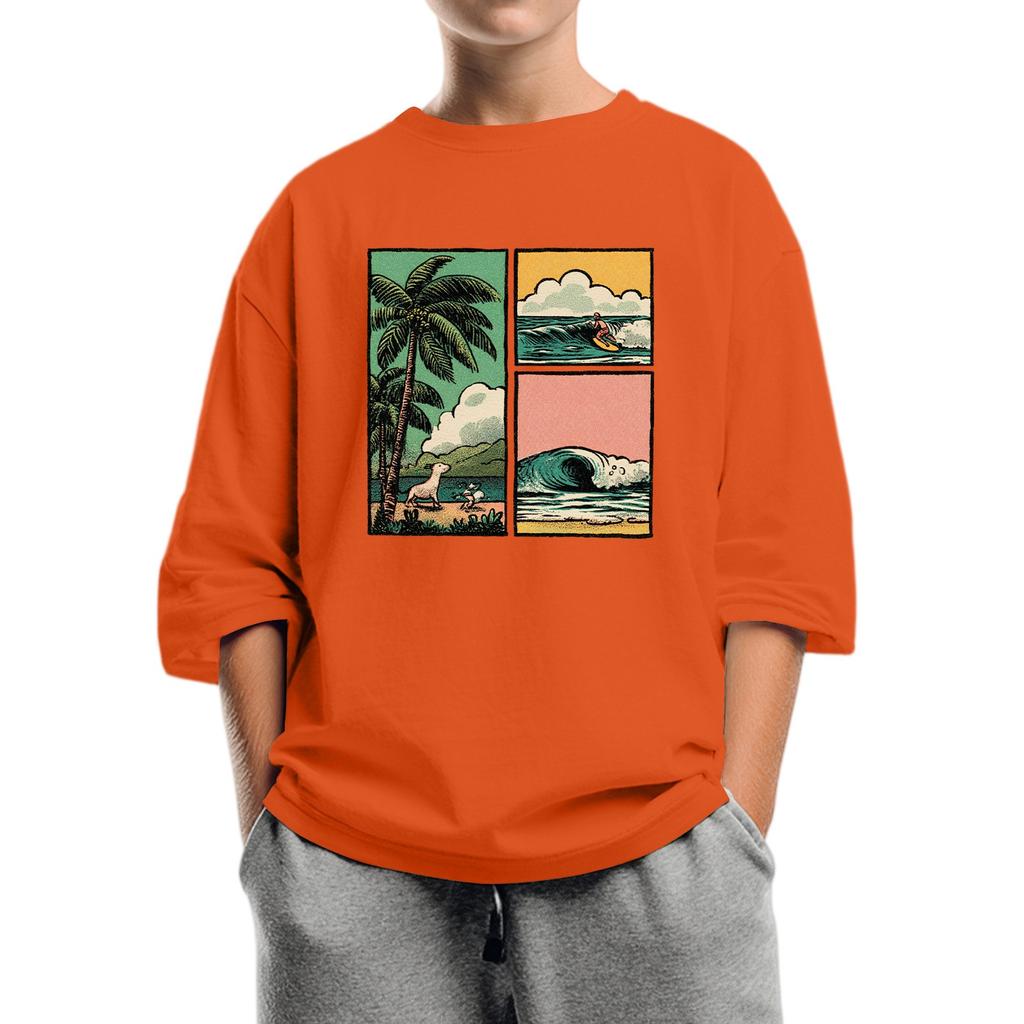 Kindermode Bedrucktes Rundhals-Top mit sieben Ärmeln, lässiges T-Shirt