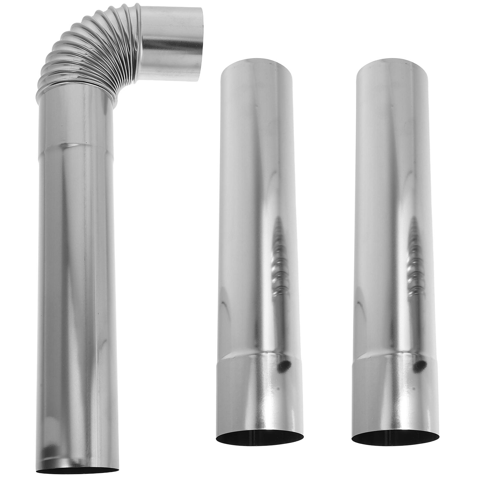 3 pcs Stainless Steel Vent Straight Tube Chimney Flue 90° Elbow Connector Metal Exhaust Gas Heater Durable Tubing