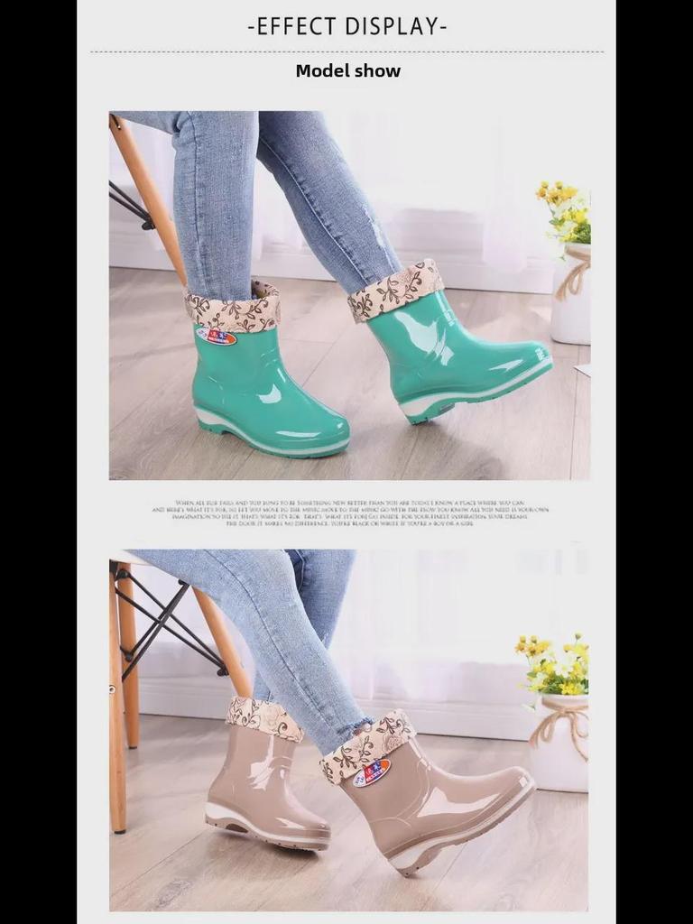 Women's Non-Slip Mid-Tube Rain Boots - Fashionable, Wear-Resistant, Waterproof Footwear for Kitchen and Outdoor Use