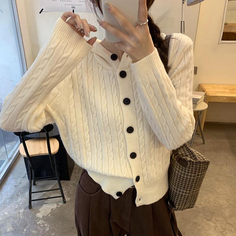Autumn and winter new design hooded long-sleeved knitted cardigan jacket women's thin solid color temperament versatile top trendy