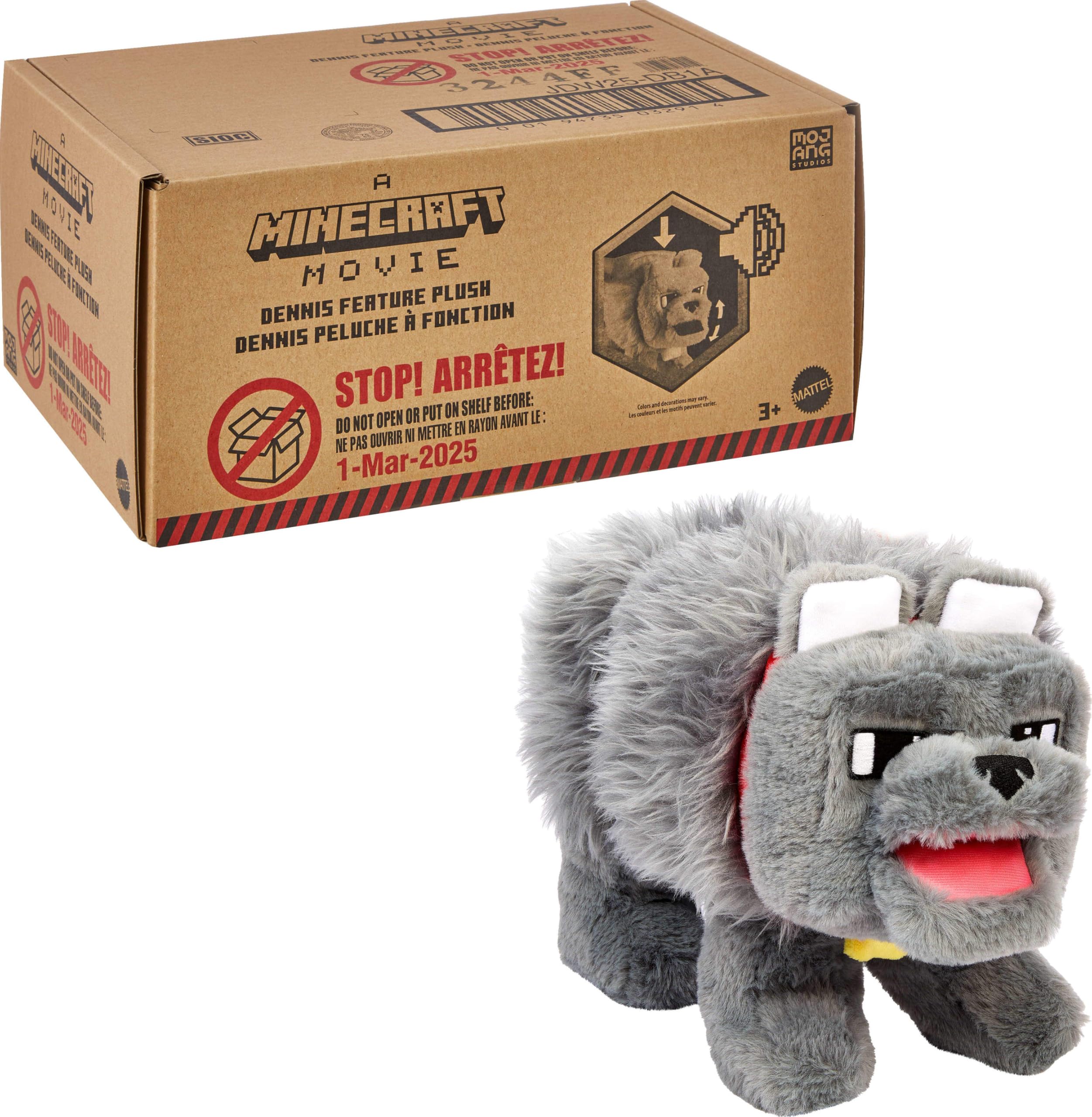 

Mattel Minecraft Interactive Plush with Sounds and Moving Mouth Dennis the Wolf Plush Toy Inspired by the Minecraft Movie -