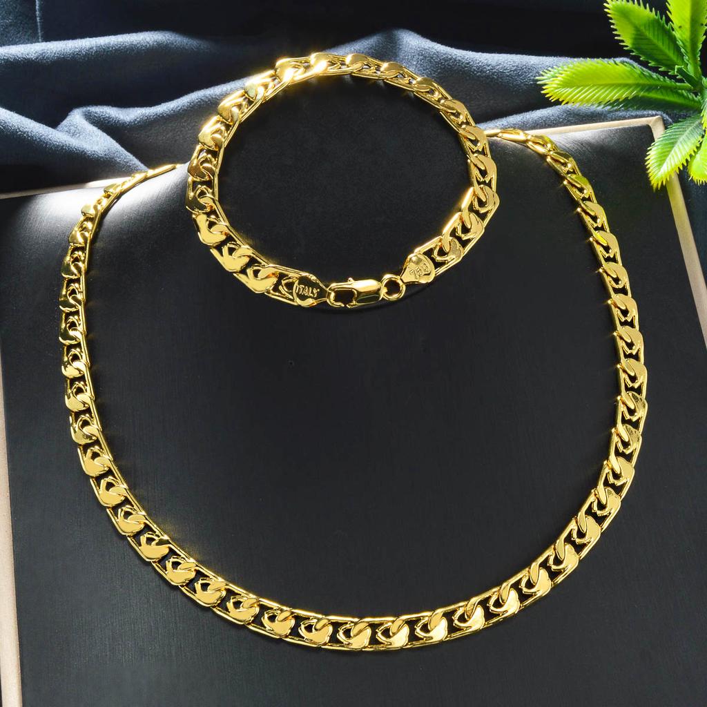 Klassische Europäische und Amerikanische Figaro Panzerkette Geometrische Flache Kette Spleiß Hale Atmosphärisches Halsketten Armband Set 2026