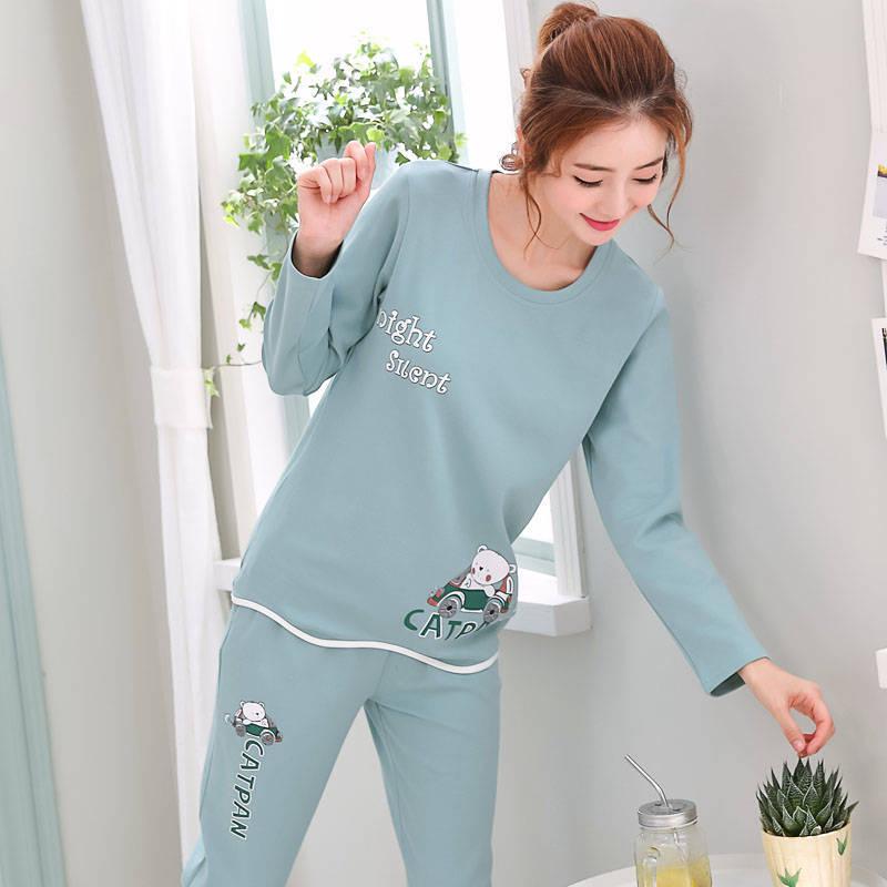 2Pcs/Set Women Long Sleeve Sleepwear Cartoon Anima Pajama Set Long Sleeve Tops Long Pants Casual Sleep Lounge Nightwear