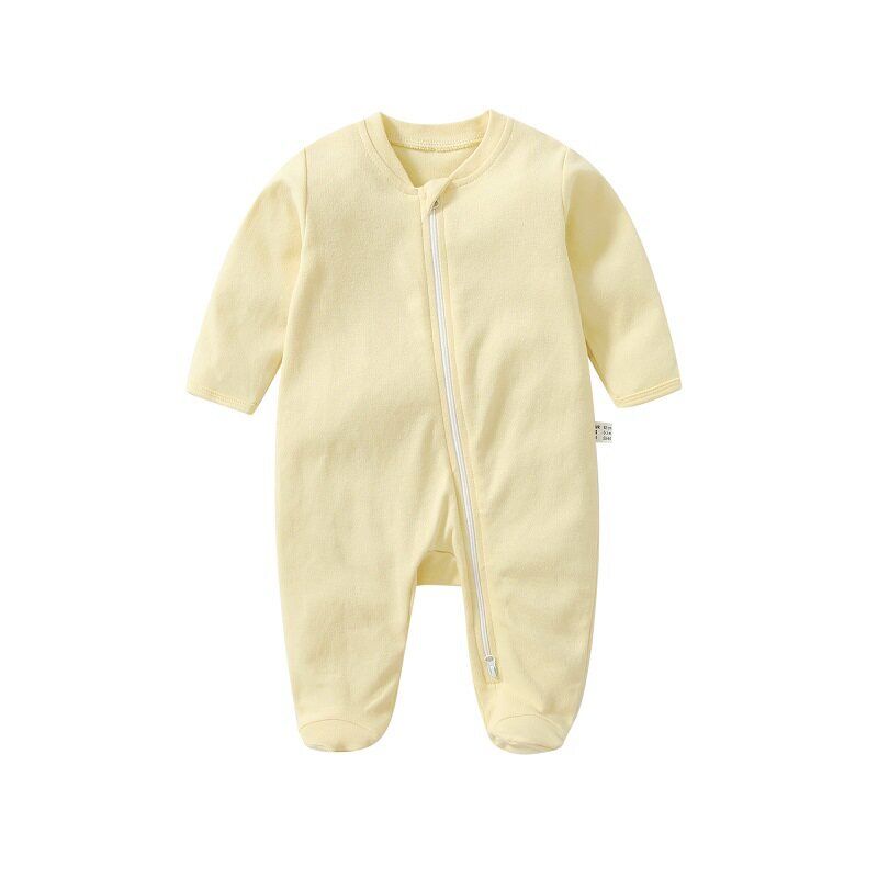 

Class A Pure Cotton Spring and Autumn Baby Jumpsuit Double-Headed Zipper Baby Long Sleeves Jumpsuit Handbag Foot Romper Yellow 52cm (Nb)