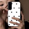 Black Heart Pattern Phone Case for Samsung Galaxy S22+ S22 S21 FE S21+ Acrylic Back TPU Bumper Shockproof Protective Cover, Minimalist Korean Style