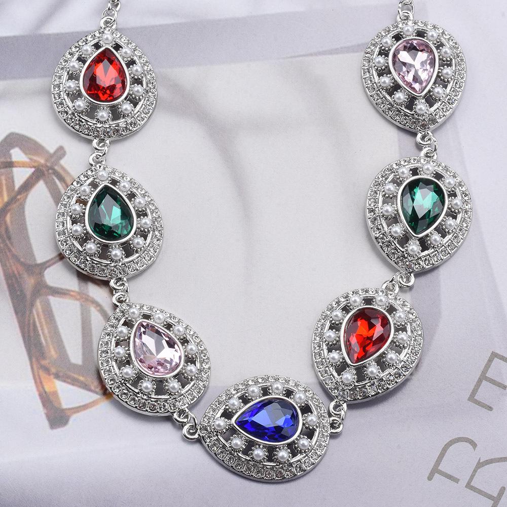 Exaggerated Color Diamond-Set Pearl Jewelry Set Luxury Dinner Temperament Rhinestone Necklace Water Drop Earrings