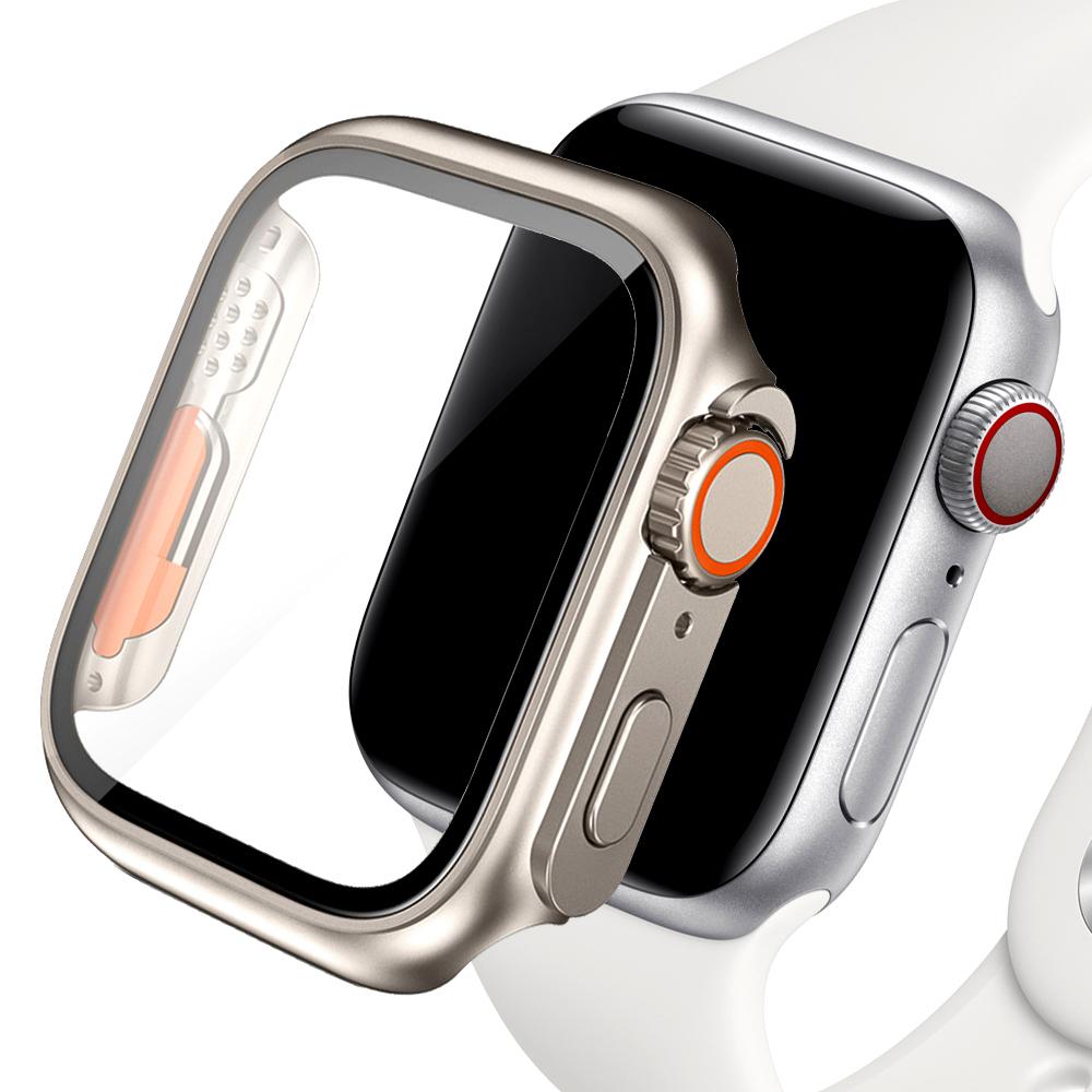 Change to Ultra for Apple Watch Case Series 8 7 45mm 41mm Screen Protector Cover Glass+Case for iWatch 4 5 6 SE 44mm 40mm Bumper