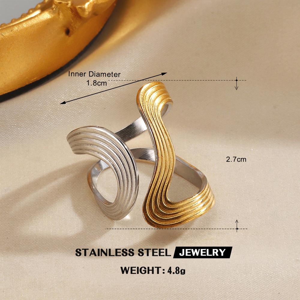 Stainless Steel Hollow Irregular Line Rings For Women Men Punk Unique Metal Waterproof 18K Gold Color Open Rings Jewelry Gifts