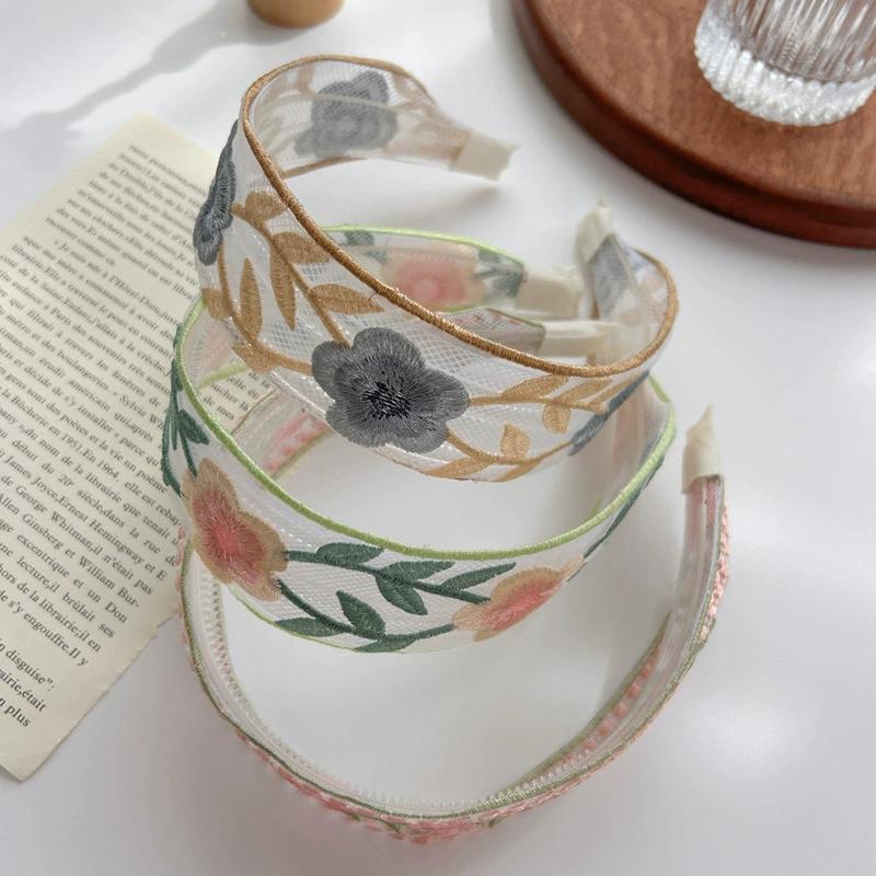 1/3PCS Embroidered Flower Headband for Women with a Sense of Luxury, Ethnic Style, Floral Fabric, Wide Edge Headband