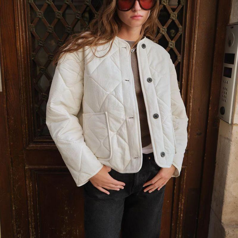 Za Autumn New Women Clothes 2025 Western Style Fashion Simple and Versatile Diamond Plaid Cotton-padded Jacket Outerwear 8372279