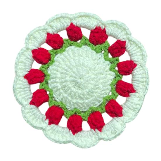 Handmade Crochet Flower Coaster Heat-Resistant Cup Mat for Mugs Glasses Soft Non-Slip Absorbent Table Protector Mat Cute Kitchen Desk