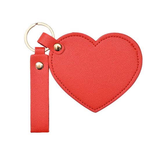 Love Heart Shape Makeup Mirror Waterproof Faux Leather Vanity Mirror Keychain Portable Travel Women Handheld Cosmetic Mirror Bag Pendant
