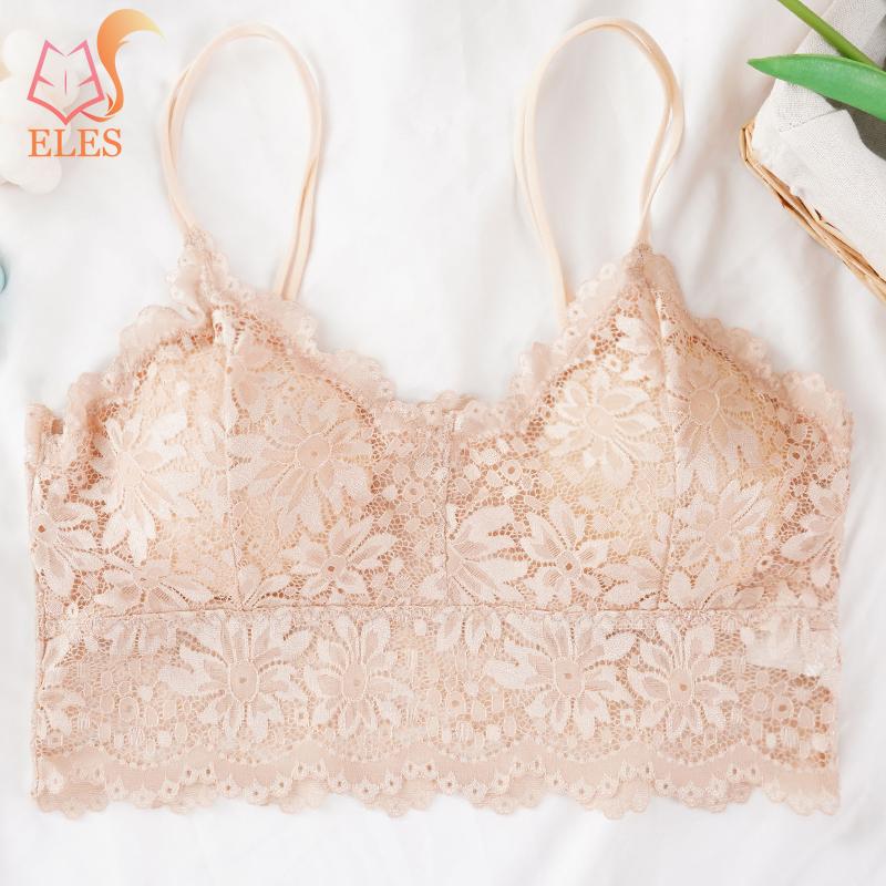 Women Lace Flower Bra Double Strap Backless Tank Top Vest No Restraint Breathable Underwear