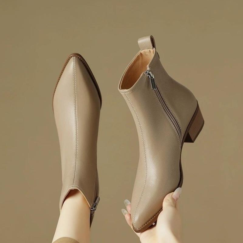 

Кожа Элегантные Ботильоны на Среднем Каблуке с Острым Носком Женская Короткая Обувь Водонепроницаемые Женские Ботильоны Осень Зима Y2k Сапог 40