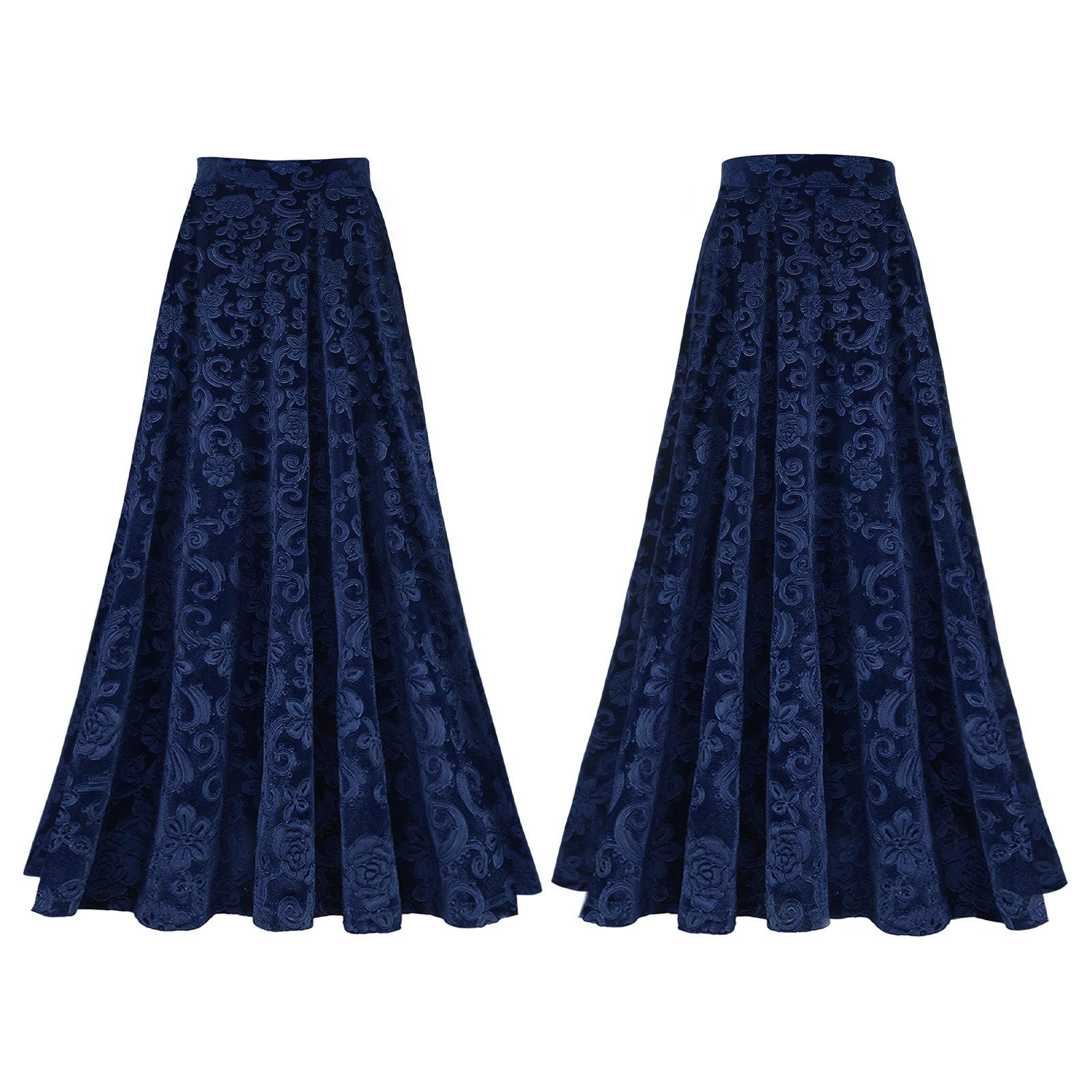 

Elegant Vintage Skirt for Women Floral Print Elastic Waist Formal Attire for Wedding & Events M синій