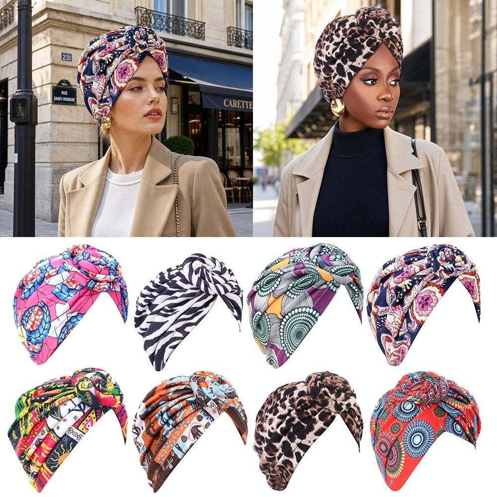 Knotted Style Twist Knot Turban Hat Pleated Floral Head Wrap Islamic Headband Women Headwear