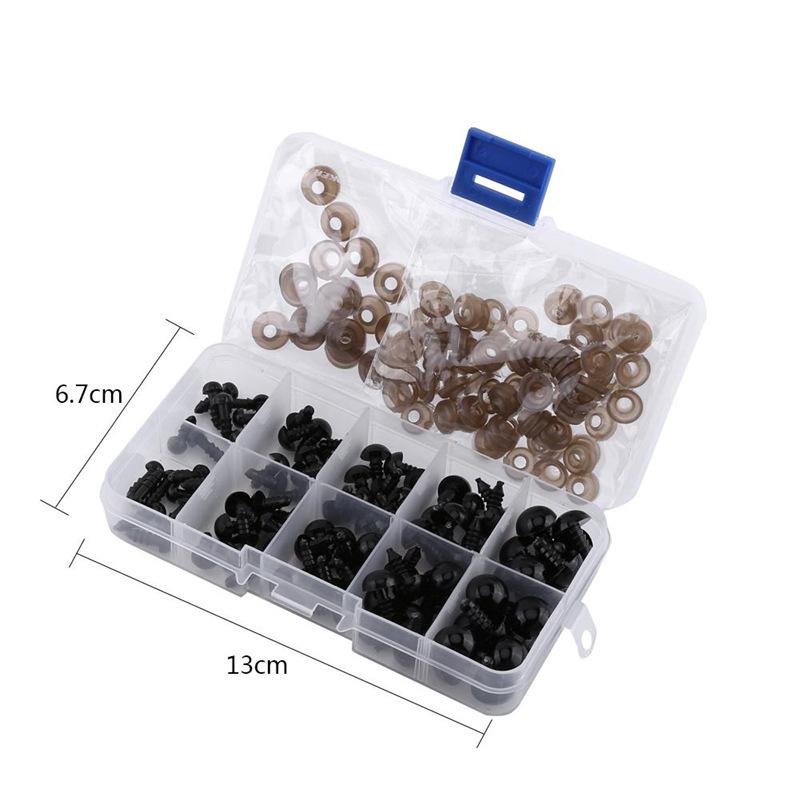 200pcs/box Black Cute Doll Eyes Set with Washers Eyes Noses For Doll Making Stuffed Animals Felt Needle Accessories