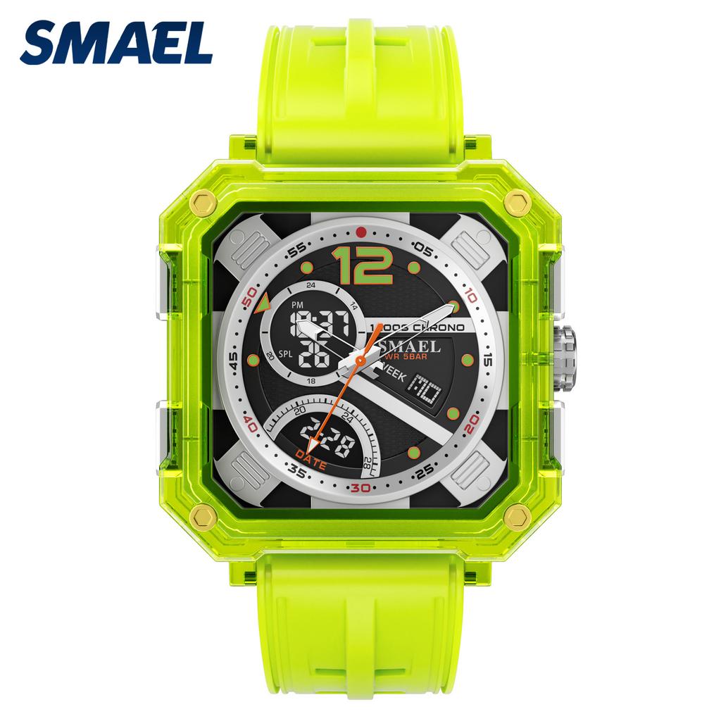 SMAEL 8121 Trendy Multifunction Men's Watch Dual Display Silicone Strap Waterproof Sporty Outdoor Male Watches Gift
