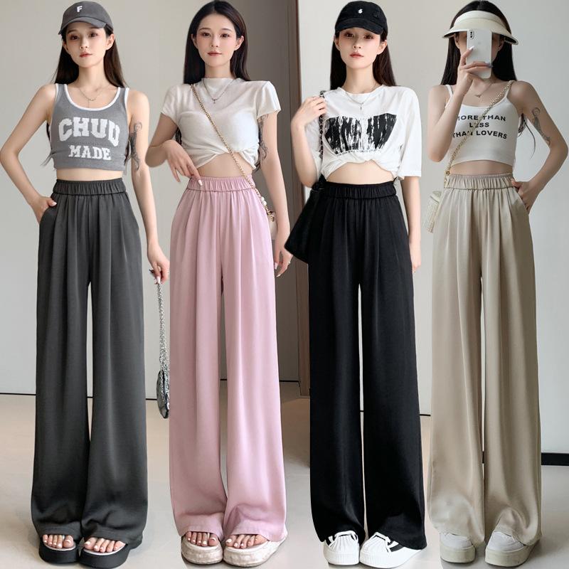 

2024 Women s Wide-Leg Acetate Satin Pants - High-End, Casual, Drape Style for Summer XL