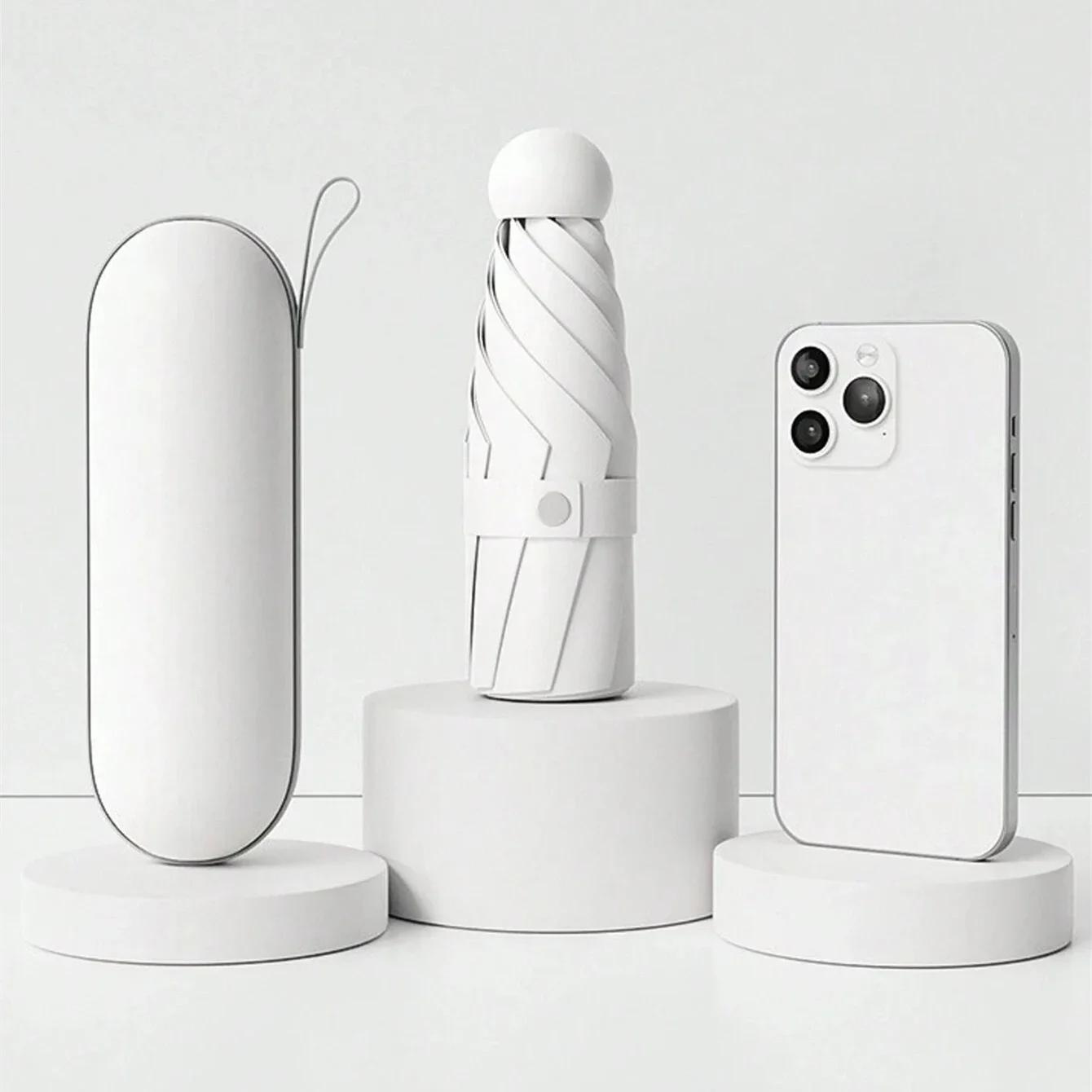 

2025 1Pc Mini Sun Umbrella Pocket Rain Umbrella Vinyl Folding Uv Ultraviolet Protection Sun Shade Pocket Parasol Capsule Aluminum&6K белый