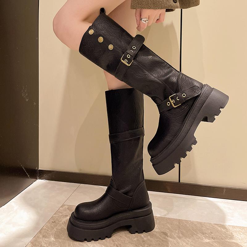 

2025 Винтажные Зимние Женские Западные Ковбойские Сапоги Модные Слипоны Современные Длинные Ботильоны Женские Элегантные Толстые Каблуки Botas Mujer 35-40 37 чёрный