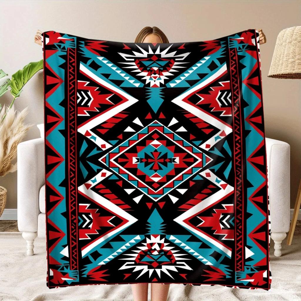 AztecInspired Geometric Flannel Throw Blanket Bohemian Style Sofa Blanket for Home Decor Camping Gift for Family Cozy Warmth