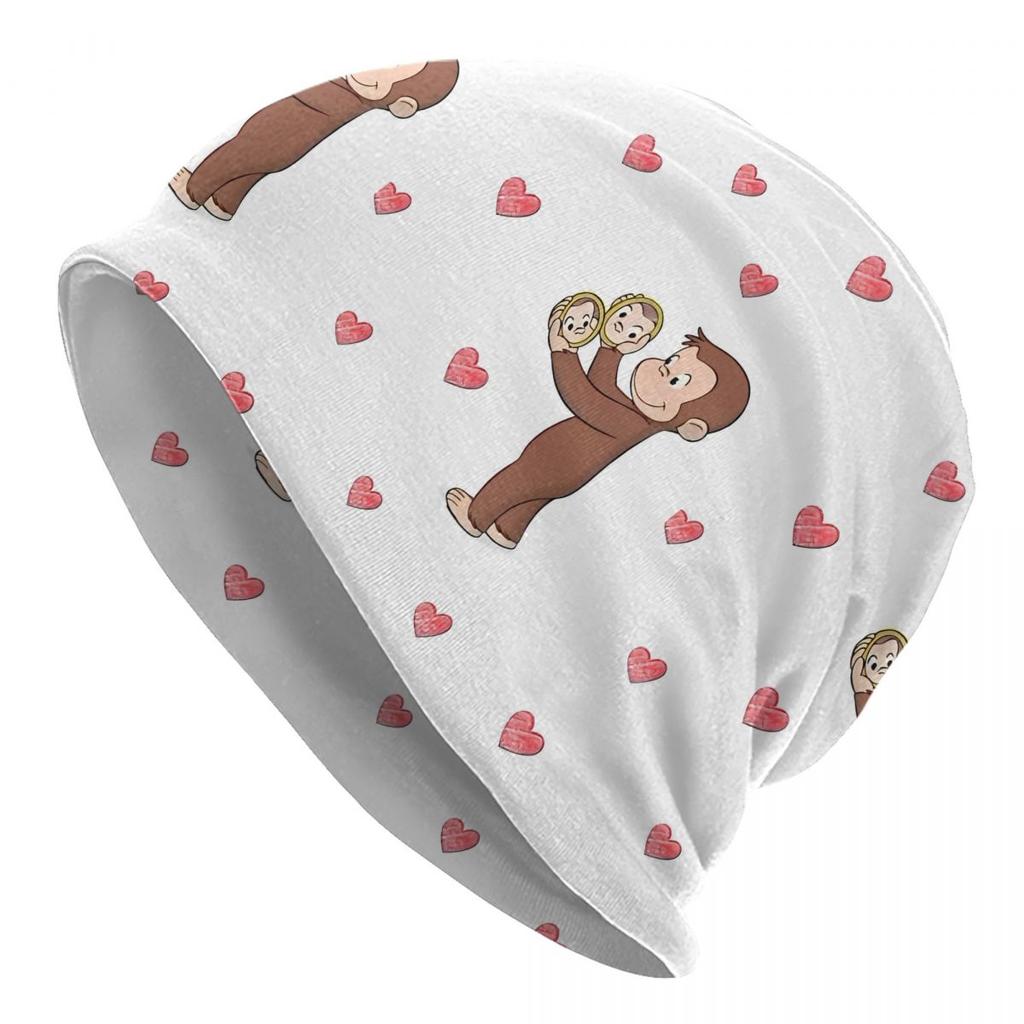 Funny Curious George And Banana Bonnet Hat Cool Outdoor Cartoon Monkey Skullies Beanies Hats Unisexs Womens Warm Dualuse Caps